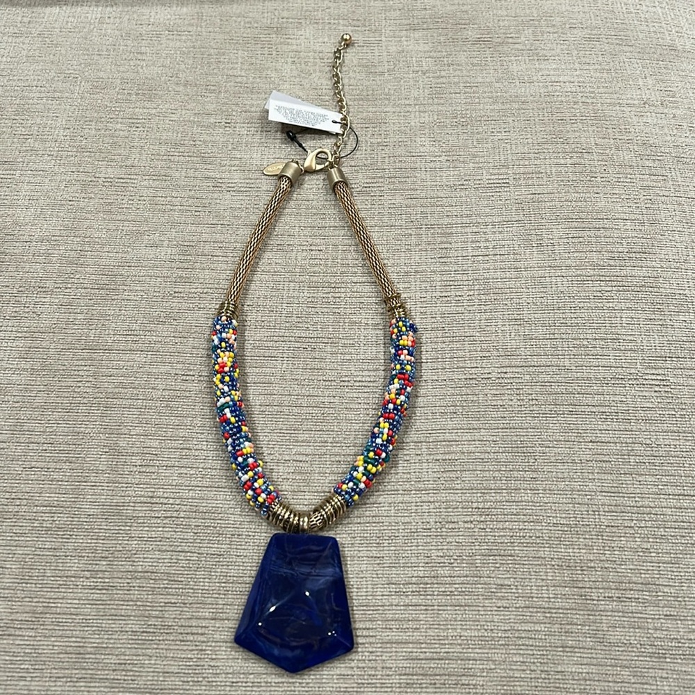 NWT Chicos Kyia multi color beads with large blue pendant.